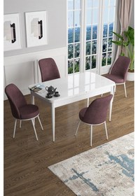 Resim Canisa Concept Han Serisi 70x114, Açılabilir Mdf Mutfak Masa Takımı, Beyaz Masa Ve 4 Gülkurusu Sandalye Masa Beyaz Sandalyeler Gülkurusu 