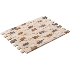 Resim Taş Dekorasyon Klasik - Noce Mix Traverten Doğal Patlatma Taş Duvar Fileli 2.5 X 5 Cm 