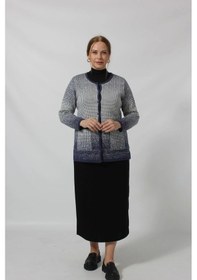 Resim Moda Berray Y0664 Kadın Siyah-krem Kareli Desenli Düğmeli Cepli Mevsimlik Anne Hırkası Mavi-beyaz Mavi - Beyaz 