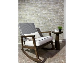 Resim Asedia Iskandinav Ceviz Krem Minderli Puflu Sallanan Sandalye Dinlenme Koltuğu 