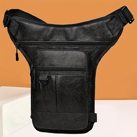 Resim Uniseks PU Deri Bacak Çantası - Siyah, Çok Fonksiyonlu Dış Mekan Spor Bel ve Omuz Çantası Fermuarlı Kapatma, Ayarlanabilir Askı & File Cep, Yolda Kullanım için Rahat Tarz, PU Deri Omuz Çantası 