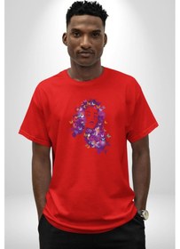Resim Kelebekler Kanser Günü Ve Kadınlar Günü Pamuklu Bisiklet Yaka Unisex Oversize Boyfriend Dijital Baskılı Kırmızı T-shirt Kırmızı 