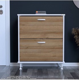 Resim Modilayn Umay Antre Hol 52x90x25, 5 Cm Lik 2 Düşer Kapak 4 Raf Göz Bölmeli Ayakkabılık Beyaz - Meşe 