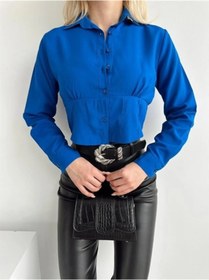 Resim alenmoda Kadın Saks Mavi Korseli Beli Lastikli Crop 