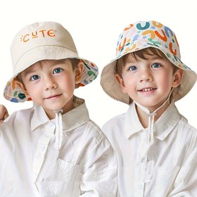 Resim Çocuklar için Yaz Güneş Şapkası - Nefes Alabilen, Çift Taraflı Giyim, Sevimli Karikatür Baskısı, Ayarlanabilir İplik, Polyester, Açık Hava Plaj ve Doğum Günü Partileri için Mükemmel, Plaj Aksesuarı | Eğlenceli Tasarım | Ayarlanabilir Fit Ha 