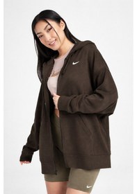Resim Nike Sportswear Essentials Oversize Fleece Full Zip Hoodie Kadın Oversize Kapüşonlu Sweatshirt Kahverengi Kahverengi 
