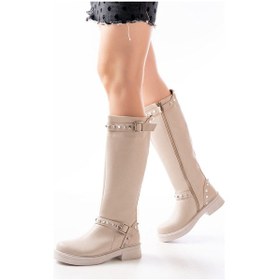 Resim 02-307 Bej Düz Topuklu Günlük Bayan Binici Çizme Resimdeki Renk 