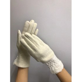 Resim Gönülden Tasarım Ekru Dantelli Kadın Kaşmir Eldiven 
