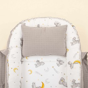 Resim Babynest ve Yastık - Çift Taraflı - Açık Gri Muslin - Gri Tavşan 