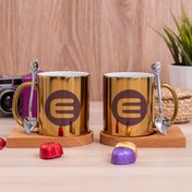 Resim Procity Enj Enjin Coin Logolu Ikili Ahşap Altlıklı Kaşıklı Gold Kupa Bardak 