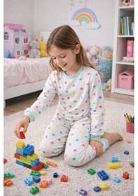 Resim Kız Çocuk Renk Paleti Desenli 8 - 13 Yaş Pijama Takımı Beyaz 