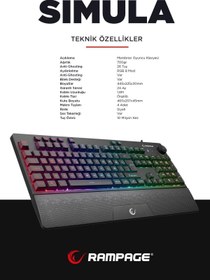 Resim Rampage KB-GX65 Sımula USB Rgb Aydınlatmalı 4 Makro Tuşlu Bilek Destekli Oyuncu Klavyesi 