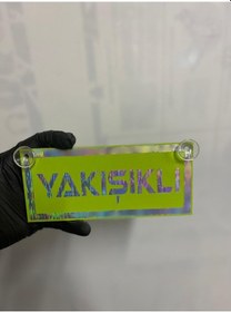 Resim Yeşil Renk Üzeri Hologram Renk Yakışıklı Yazılı Vantuzlu Cam Süsü 