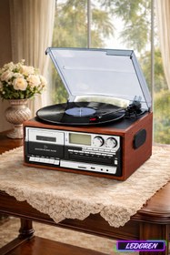 Resim L'eDoren KN-110 Vintage Plak CD Kaset USB Bluetooth TF AUX Özelikli Pikap 