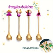 Resim Paslanmaz Çelik Noel Kahve Kaşığı 4/8PCS - Şirin Gradyan Renkli Tatil Espresso Karıştırma Kaşığı Seti, Parti Masa Süsleme, Karışık İçecekler, Milkshakes & Jams için Santa, Gingerbread, Noel Ağacı ve Geyik Tasarımları, 16.61 cm 