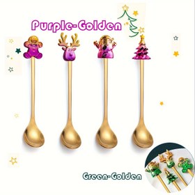 Resim Paslanmaz Çelik Noel Kahve Kaşığı 4/8PCS - Şirin Gradyan Renkli Tatil Espresso Karıştırma Kaşığı Seti, Parti Masa Süsleme, Karışık İçecekler, Milkshakes & Jams için Santa, Gingerbread, Noel Ağacı ve Geyik Tasarımları, 16.61 cm 