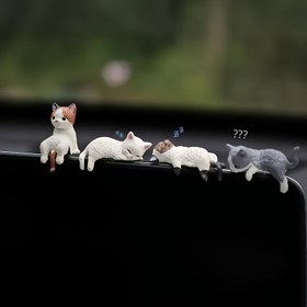 Resim 1/4 Adet Sevimli Karikatür Kedi Araba Gösterge Paneli Süslemeleri Seti - ABS Reçine Minyatür Figürinler Araç İçi Aksesuarlar 