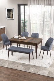 Resim Canisa Zen Serisi 80x132 Mdf Açılabilir Barok Ahşap Desen Masa Takımı 4 Füme Sandalye Ve 1 Bench 