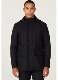 Resim Ac&Co / Altınyıldız Classics Erkek Antrasıt Standart Fit Normal Kesim Çıkma Kapüşonlu Yünlü Kaban Antrasit 