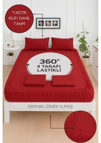 Resim Mirava Premium %100 Pamuk Penye Lastikli Tek Kişilik Çarşaf Takımı 1 Yastık Kılıfı Dahil Bordo 100x200cm Bordo 
