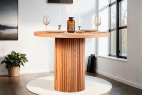Resim OTELLA NATURAL AHŞAP YUVARLAK MASA TAKIMI, 90X90 