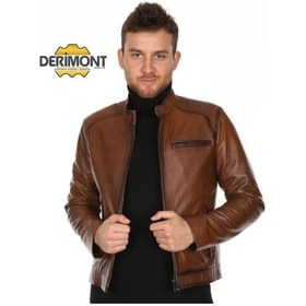Resim Hakiki Kuzu Derisi Kısa Fermuarlı Erkek Deri Ceket Kahverengi Karışık / Çok Renkli 
