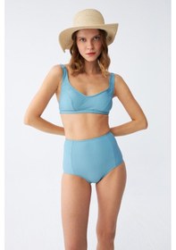 Resim Akbeniz Kadın Basic Turkuaz Pedli Yüksek Bel Bikini Takımı 