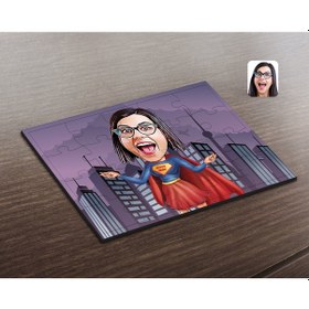Resim Kişiye Özel Süper Anne Karikatürlü Ahşap Puzzle-1 (479987460) 