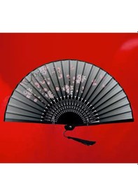 Resim Beluga Yelpaze Bambu Kumaş Serinletici Vintage Gri Şık Dekorasyon Püsküllü Japon Yelpaze 0204 