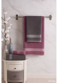 Resim 4 Lü Banyo Havlusu Seti %100 Pamuklu 70x140 Cm Pleasure Antasit-mürdüm 