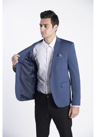 Resim Sposo 5108 Dar Kalıp Yarım Astarlı Mavi Erkek Blazer Ceket Mavi 