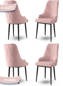 Resim Canisa Trex Serisi 1.sınıf Babyface Kumaş Siyah Metal Ayak 4 Adet Pembe Sandalye 