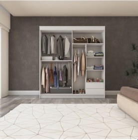 Resim İki Kapaklı Sürgülü Gardırop 160/210 Cm Parlak Beyaz 