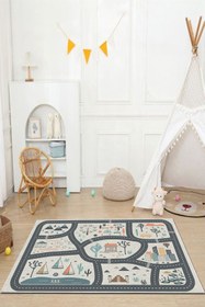 Resim PINKIE HOME Kaymaz Taban Makinede Yıkanabilir Leke Tutmaz Yol Desenli Oyun Halısı, Oyun Matı, Çocuk Halısı-37 