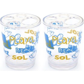 Resim 2 Adet Diş Fırçalık Deniz Desen Akrilik 8x8x9cm 350ml Banyo Seti Çok Renkli 