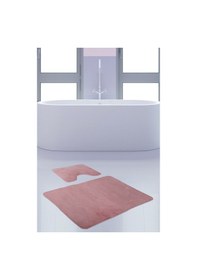 Resim Unicolor Düz Pembe 2'li Banyo Paspası Halısı Seti Kaymaz Deri Tab Pembe 