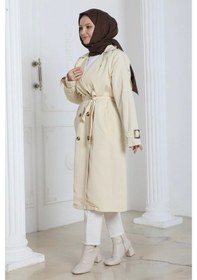 Resim Kadın Trençkot Kuşaklı / M0109 - Krem Krem 