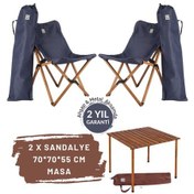 Resim Bag The Joy Ahşap Masa Sandalye Set Kahverengi-lacivert70 70 55cm 