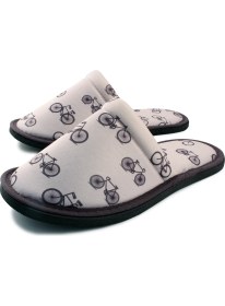 Resim Chochili Erkek Beyaz Bisiklet Desenli Yumuşak Tabanlı Ev Terlik 