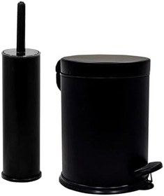 Resim Eko Serisi Ayak Basmalı Özellikli 2'li Banyo Seti 3 Litre Çöp Kovası ve Kolozet Fırçası Paslanmaz Siyah 