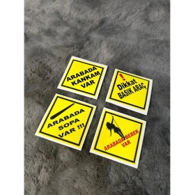 Resim Otomor Aksesuar Arabada Bebek Var Kankam Var Sopa Var Dikkat Basık Araç Etiket Sticker Araba Yazı 4'lü 7X7CM 