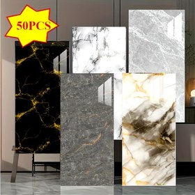 Resim 50 adet Kendinden Yapışkanlı Mermer Fayans Köpük Duvar Stickerları - Su Geçirmez, Yıkanabilir PVC & PE Yapış ve Çıkar Paneller Mutfak Arka Duvarı, Banyo, Oturma Odası Dekoru için 