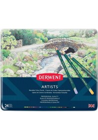 Resim Derwent Artists 24'lü Teneke Kutu Kuru Boya Kalemi Set Dw32093 