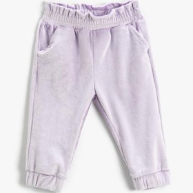 Resim Kız Bebek Kadife Jogger Eşofman Altı Beli Lastikli Cepli 