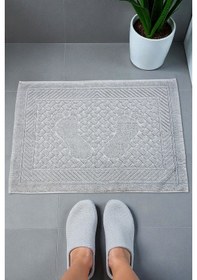 Resim Ayak İzi Desenli 2li Ayak Havlusu - 50x70 Cm - Su Emici Banyo Paspası Seti - Gri Gri 