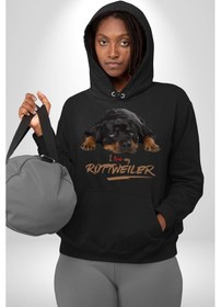 Resim Rottweiler Sevgisi Kadın Erkek Siyah Kapüşonlu Sweatshirt Hoodie Siyah 