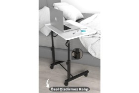Resim Depolife Eğim Yükseklik Ayarlı Laptop Sehpası Kahvaltı Ders Çalışma Bilgisayar Masası Metal Ayak Tekerlekli 