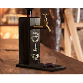 Resim Bk Gift Aynalı Altın Kabartma Musluklu Doğal Siyah(Ebony) Ahşap Şarap Standı, Home Bar, Içecek Dispenseri, Ahşap Içecek Çeşmesi-5 