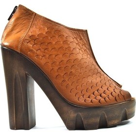 Resim Beety 109 Hakiki Deri Taba Platform Topuklu Kadın Ayakkabı Kahverengi 