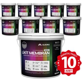 Resim Alkoru 10 Adet 13 kg Gri Likit Membran Renkli Reçine Esaslı Sıvı Su Yalıtım Malzemesi Avantaj Paket 